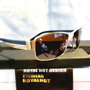 Unisex Polarized Sunglasses Gold Metal Finish 100%UV Rectangle Amber Lens 61mm